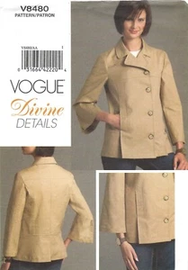 Vogue V8480 DIVINE DETAILS Jacket w Cropped Flare Sleeves, Side Buttons Sz 14-20 - Picture 1 of 4