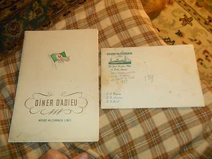 1957 S.S. ARGENTINA MOORE- Mc CORMACK LINES CRUISE SHIP Paper Menu & Envelope - Picture 1 of 6