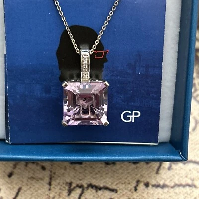 GP Italian Glow Colllection Rose De France Amethyst ,zircon Pendant 20”  - Image 1 of 4