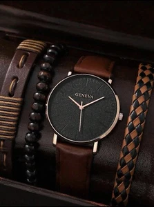 4pc Retro Men Quartz Watch and Fashion Bracelet Gift Set Holiday Gift New Brown - Picture 1 of 4