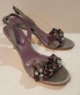 BODEN Ladies Grey Satin Purple & Grey Ribbon Embellished sandals Shoes Size UK 4