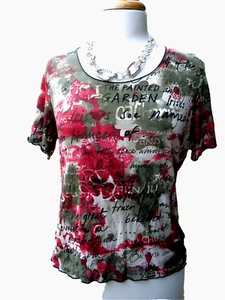 JULIE GUERLANDE Green Black Naturecore Indie Watercolor Stretch Garden Top M - Picture 1 of 4