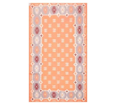 6'6'' x 10' Hand Woven Rare Romanian Kilim Wool Southwestern Area Rug Peach - Image 1 of 4