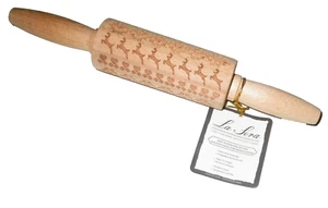 LA SERA Mini Embossed Rolling Pin ~REINDEER CHRISTMAS MOYIFF ~ 9.5" - Picture 1 of 1