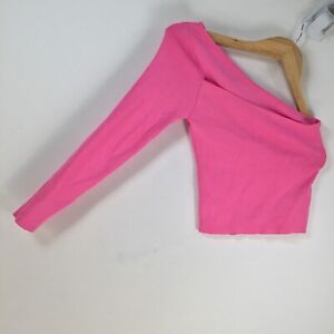Sheike womens crop blouse top size M aus 10 pink one shoulder long sleeve 082498