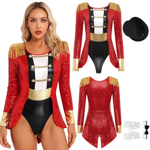 Womens Circus Ringmaster Performance Leotard Halloween Cosplay Costume Dress Up - Picture 1 of 23