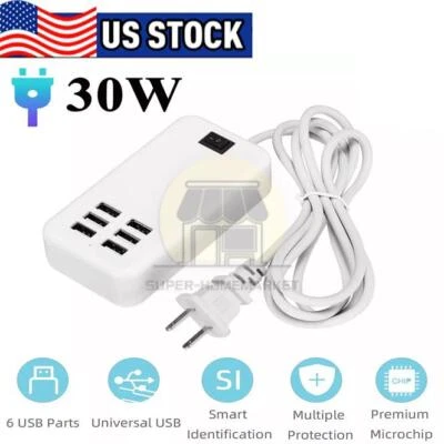 6 Port USB Hub Fast Wall Charger Station Multi-Function Desktop AC Power Adapter - Image 1 of 4