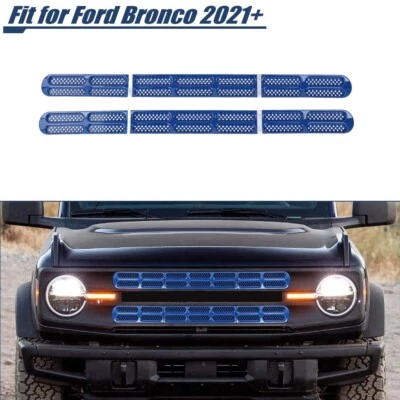 6 piezas Inserciones de rejilla delantera azul cubiertas de escape de malla para Ford Bronco 2021+ Foto 1 de 4