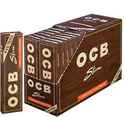 OCB Brown Virgin Unbleached King Size Slim Rolling Paper Filter Tips 32 Booklets - Image 1 of 4