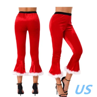 Mujer Navidad Papá Noel Campana Parte Inferior Pantalones Terciopelo Acampanados Pantalones Pantalones Foto 1 de 4