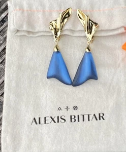 100% Authentic ALEXIS BITTAR Flared Molten Gold, Blue Lucite Clip On Earrings - Picture 1 of 13