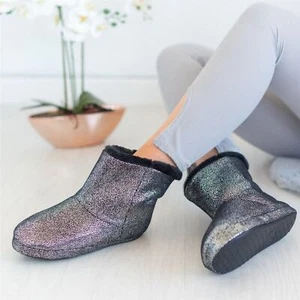 Ladies Glitter Boots Slippers Winter Warm Snugg Hug Womens Booties Faux Fur - Picture 1 of 3
