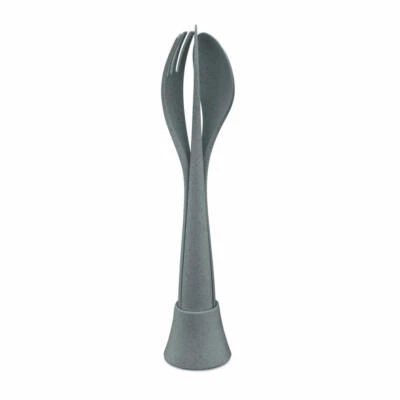 Koziol Besteck-Set 4-teilig Tulip Besteckset To Go Besteck Organic Deep Grey - Bild 1 von 4