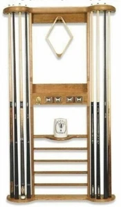 8 CUE WALL RACK with SCORERS for POOL TABLE / BILLIARD CUES / CUE STICKS in OAK - Picture 1 of 1