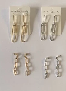 Fashion Chain Drop Earrings Silver/Gold Colours Party Jewellery - Picture 1 of 5