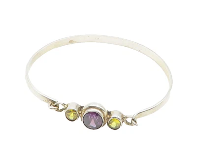 925 Sterling Silver  Vintage Amethyst & Yellow Topaz Bangle Bracelet  BT7880 - Image 1 of 4
