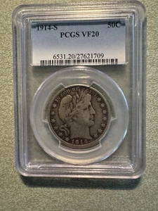 1914-S 50C Barber Half Dollar VF-20 PCGS - Picture 1 of 4