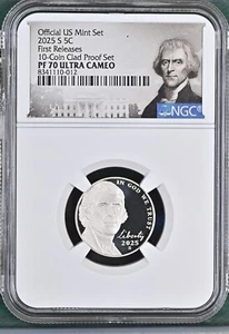 2025 S Jefferson Nickel 5C 10 Coin Clad Proof NGC PF 70 UCameo First Releases - Picture 1 of 2
