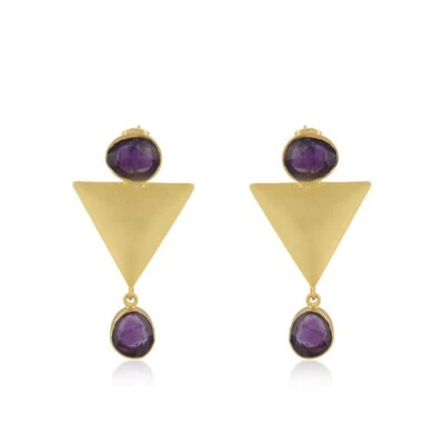 Pendientes colgantes de amatista enchapados en oro de 18k con poste de mariposa trasero Foto 1 de 3