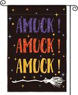 Hocus Pocus Amuck! Miotła Halloween Flaga ogrodowa 12X18 cali dwustronna