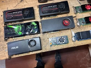 Lot of 9 Graphics Cards -- EVGA NVIDIA GeForce GTX 470, 9800 GTX, Radeon, Asus! - Picture 1 of 3