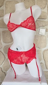 Ensemble rouge soutien gorge, culotte et porte jarretelle n° BJ793 Love (li) - Imagen 1 de 5