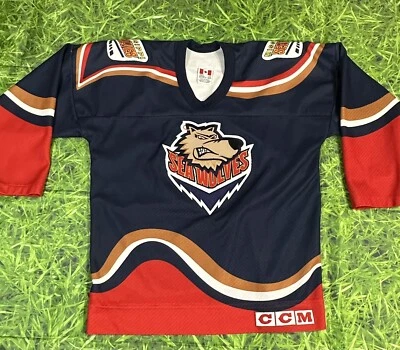 Camiseta deportiva de hockey Mississippi Sea Wolves CCM juvenil L/XL hecha en Canadá ECHL vintage Foto 1 de 4
