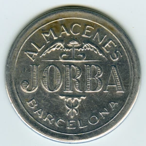 ► TIMBRE MONNAIE ☆ ESPAGNE 1940 ☆ 10c. • ALMACENES JORBA ★ ENCASED POSTAGE STAMP - Bild 1 von 2