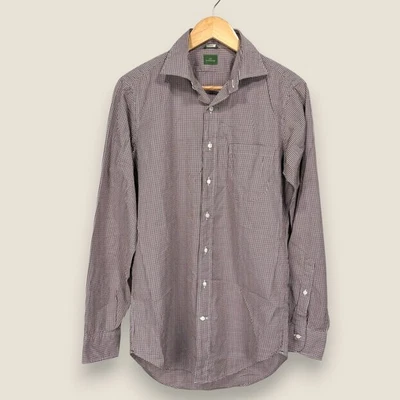 Sid Mashburn Gingham Dress Shirt Men Small Slim Brown White Cotton Long Sleeve - Image 1 of 4