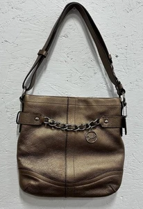 Coach Chain Hobo Bag Bronze Pebbled Leder Schultertasche Metallic Chic - Bild 1 von 5