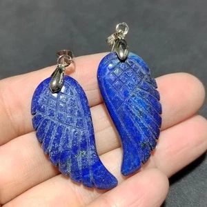 2pcs Natural Lapis Lazuli Pendant Carved Quartz Crystal Wing Skull Reiki Healing - Picture 1 of 13