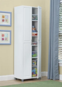 Wooden Home 24" Utility Storage Cabinet Floor Mount W/ Adjustable Shelf White US - Picture 1 of 8