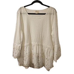 Style & Co Bauernbluse mit Ösenstickerei Boho Prärie Cottagecore Top XL weiß - Bild 1 von 6