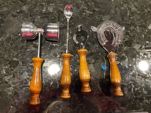 Set Utensili Barware Acciaio Inox con Manici in Legno Set 4 Pezzi Giappone Vintage - Foto 1 di 3