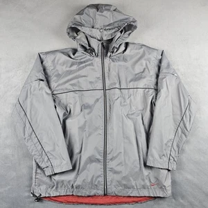 Nike Jacket Mens Large Gray Hooded Full Zip Windbreaker Red Mesh Lining 90s - Picture 1 of 13