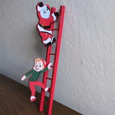 Escalera de Navidad de Colección + Figuras Santa Elfos Escalada Madera Escalera Decoración NUEVO Foto 1 de 4