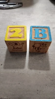 Vintage Lot of 2 Wood Blocks • ABCs • 123 • Letters Numbers Pictures Animals  - Image 1 of 4