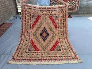 5x6 ft Vintage Afghan Mishwani Rug Handwoven Tribal Wool Geometric Bedroom Rug - Picture 1 of 10
