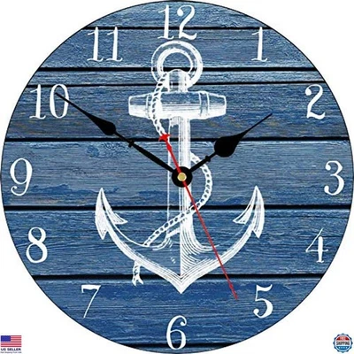 Reloj de Pared TAHEAT 14" Náutico Blanco Ancla - Decoración de Madera Silenciosa Antimarca Foto 1 de 4