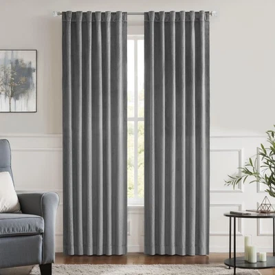 Dark Gray Velvet Blackout Curtain Panels Thermal Insulated 90% Room Darkening... - Image 1 of 4