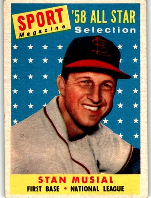 1958 Topps #476 Stan Musial '58 All Star St Louis Cardinals Salón de la fama en muy buena condición-ex centrado Foto 1 de 2