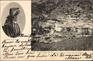 Ak Pragelato Piemonte, Gesamtansicht, Costume Val Chisone - 4016832 - Picture 1 of 2