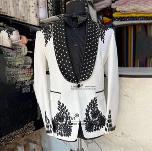 Stylish Tuxedo Hand Embroidered Jewelry Men Suits Wedding Party Dresswear - Picture 1 of 7