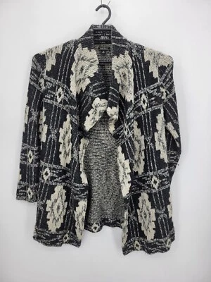 Cárdigan Suéter Lucky Brand Para Mujer Mediano Negro Marfil Metálico Boho Southwest Foto 1 de 4