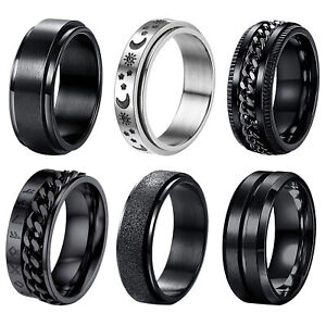 6pcs Stainless Steel Anti-Anxiety Spinner Fidget Ring Band Set Stress Relief Men