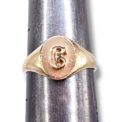 Initial Letter C Signet 14k Yellow Gold Oval Baby Pinky Ring SZ 3 - Image 1 of 4