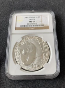 2001 China Silver Panda 10 Yuan NGC MS 69 - Picture 1 of 2