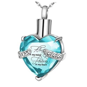 Crystal Urn Necklace for Human Ashes Heart Birthstone Memorial Cremation Blue - Picture 1 of 7