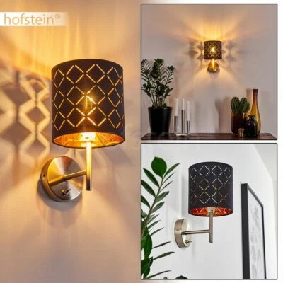 Wohn Schlaf Zimmer Leuchten Flur Strahler Stoff schwarz/gold Wand Lampe Schalter