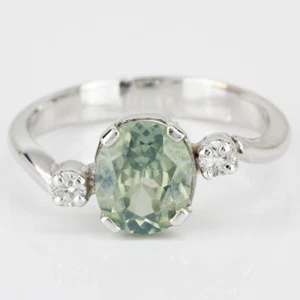 18k White Gold Green Prasiolite Amethyst & Diamond Anniversary Engagement Ring - Picture 1 of 5